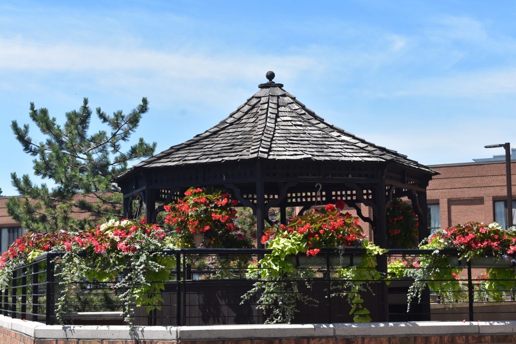 A photo of a gazebo outside of Covenant Tower.