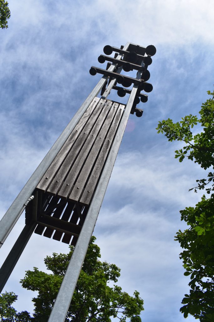 A photo of the hourly call Bell outside of Covenant Tower.
