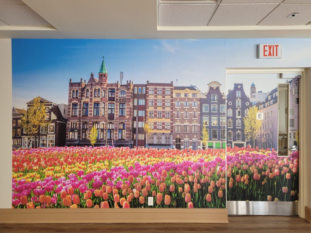 A mural in a home area on a Grace Manor Floor.