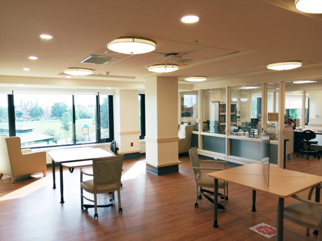 The dining area in a Faith Manor floor.